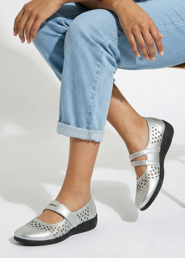 Ballerines babies cuir largeur confort Argent Irise