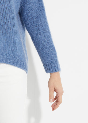 Pull chaud col V en maille avec mohair Bleu denim