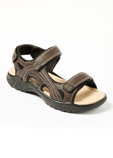 Sandales confortables cuir, 3 brides Marron