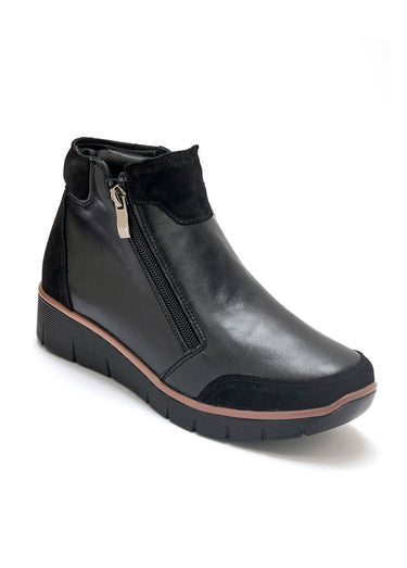 Boots compensées cuir lisse et suédé Noir