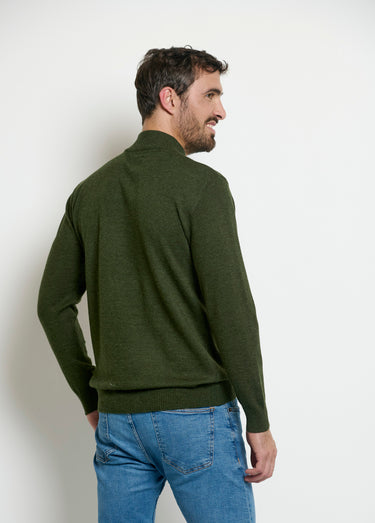Pull chiné col montant fines côtes Vert Bouteille