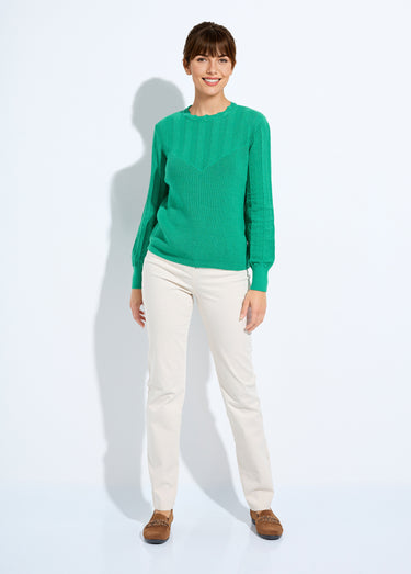 Pull doux col rond manches longues blousantes Vert