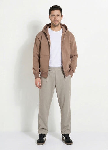 Sweat zippé capuche et poche kangourou Camel