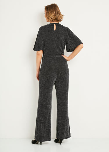 Combinaison pantalon cache-coeur brillante Noir