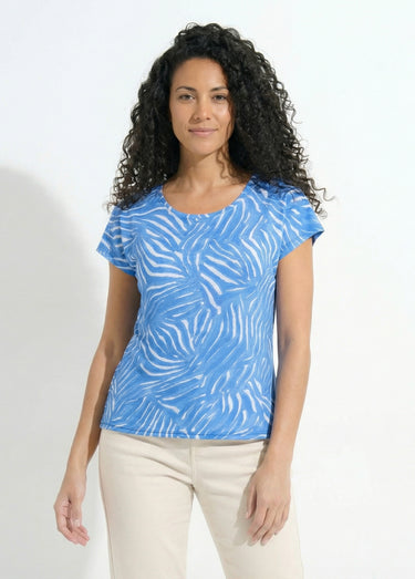 T-shirt col rond manches courtes imprimé Bleu