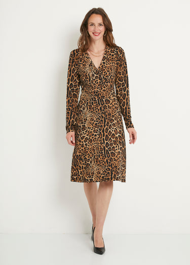 Robe courte imprimé léopard cache-coeur Noir / Marron