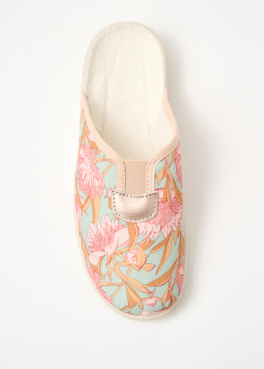Chaussons mules grande largeur fleuris Vert/Rose