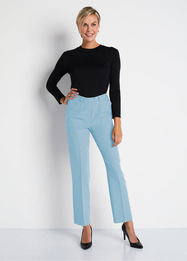 Pantalon droit taille semi-élastiquée tissu infroissable Bleu