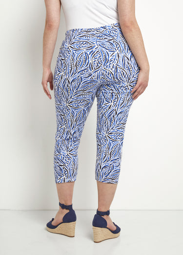 Legging court taille élastiquée coton Imprime/Bleu
