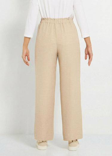 Pantalon large fluide semi élastiqué Beige Chine