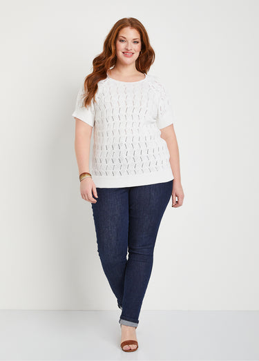 Pull manches courtes ajouré Blanc