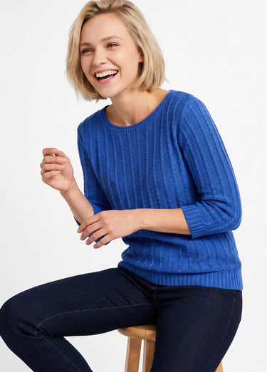 Pull col bateau manches 3/4 Bleu