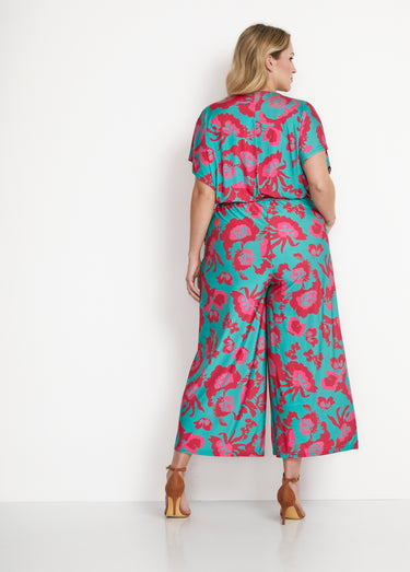 Combinaison jupe-culotte maille extensible Vert/Rose