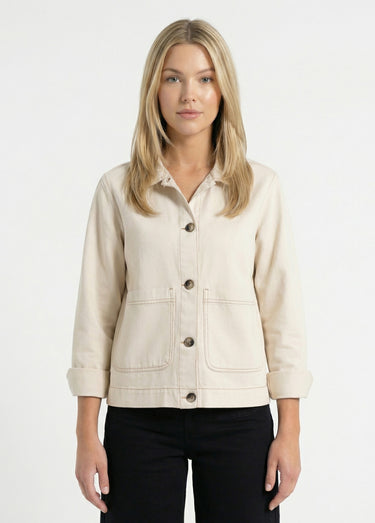 Veste worker en jean boutonnée mi-saison Ecru