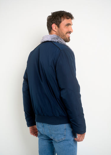 Veste style aviateur col montant fourré Bleu