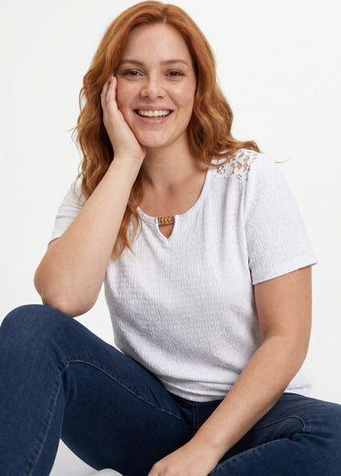 T-shirt court dentelle Blanc