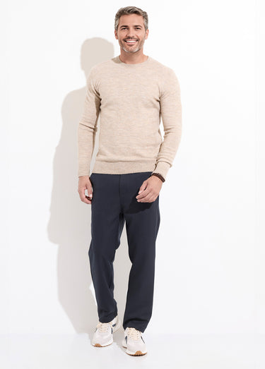 Pull col rond fine jauge, coupe ajustée Beige