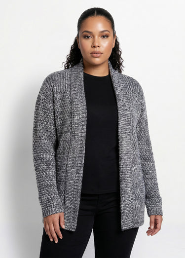 Gilet long bord à bord maille fantaisie Noir