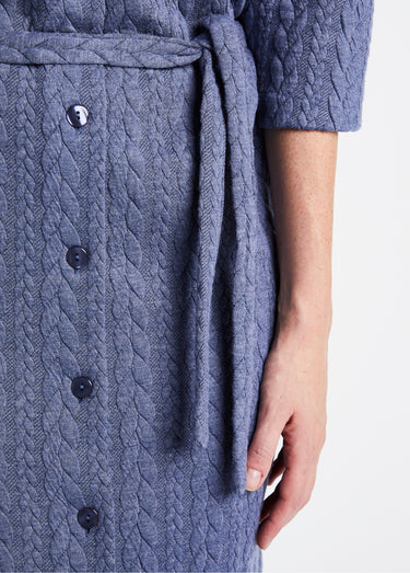 Robe boutonnée mi-longue maille reliefée Bleu