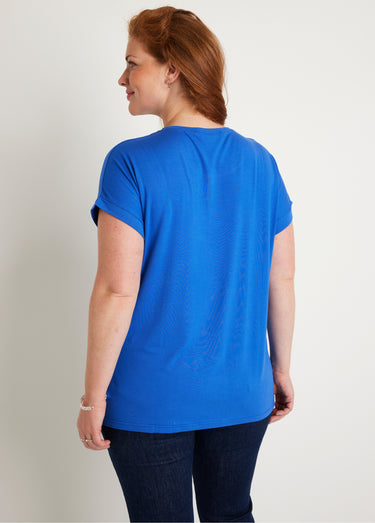 T-shirt long manches courtes uni Bleu