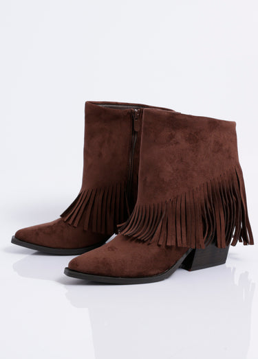 Boots pointues à franges thème western Marron