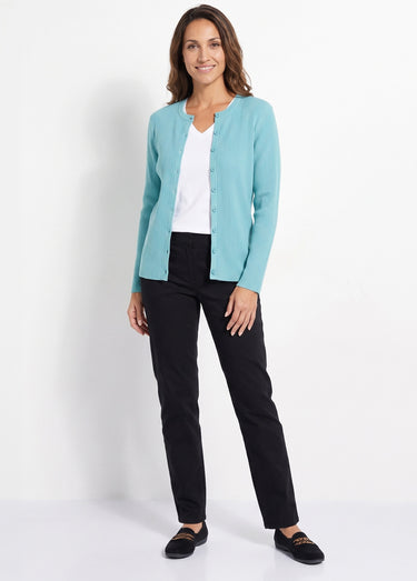 Cardigan boutonné maille côtelée unie Aqua