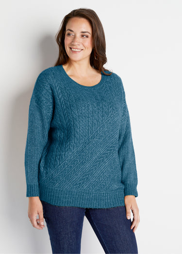 Pull maille chinée perlée torsadée col rond Canard