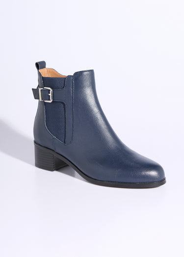 Boots cavalières avec talon, en cuir Marine