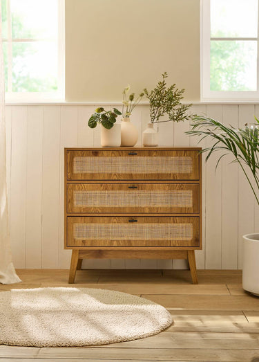 ALIA Commode 3 tiroirs façades rotin Bois Clair