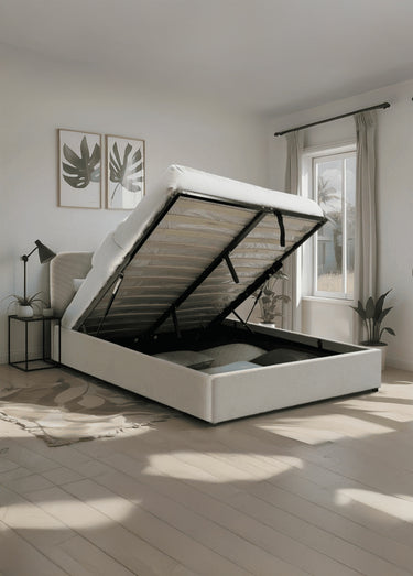 LIVY Lit coffre sommier + tête velours Beige