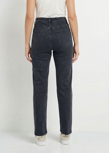 Jean couleur 5 poches droit taille haute Noir / délavé