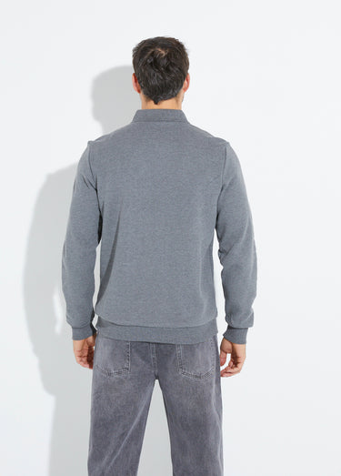 Sweat col polo, intérieur molletonné Gris