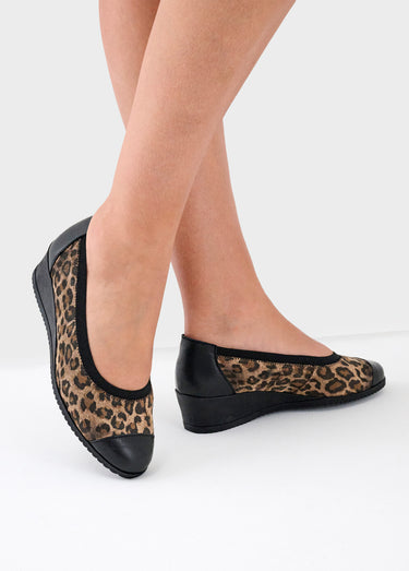 Ballerines compensées grande largeur cuir Imprime Leopard