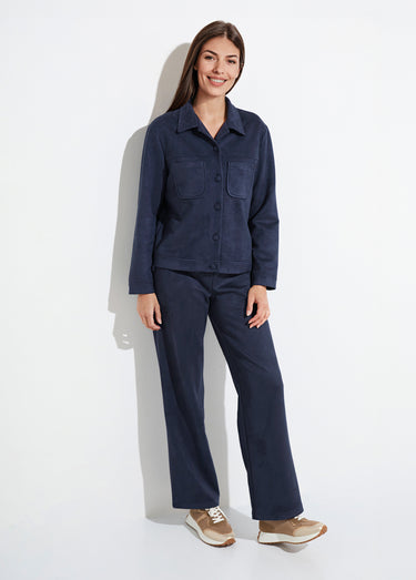 Blouson boutonné tissu suédé col cranté Marine