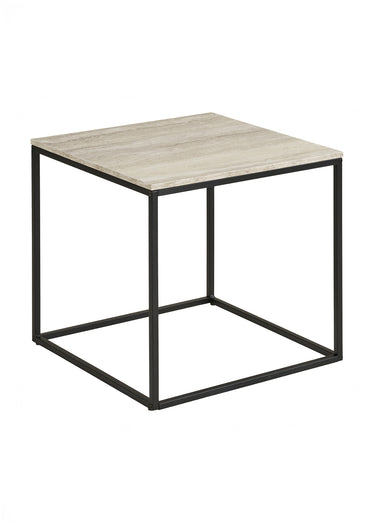 Table d'appoint acier, dessus travertin Noir/Beige