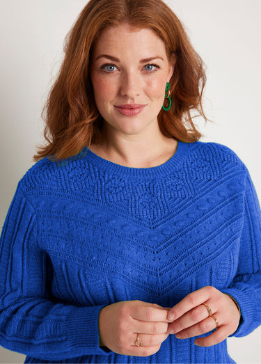 Pull ajouré doux col rond Bleu