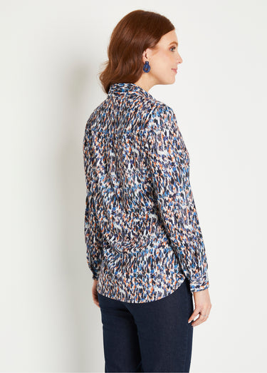 Chemisier boutonné long maille chaude graphique Bleu