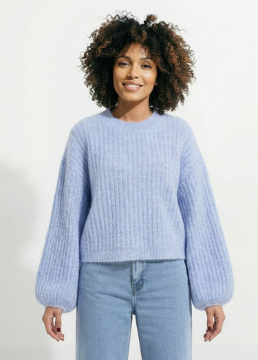 Pull maille loose, manches bouffantes Bleu