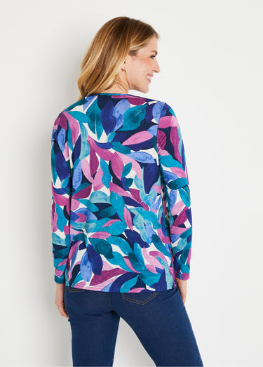 T-shirt fluide court imprimé floral col rond Bleu/Rose