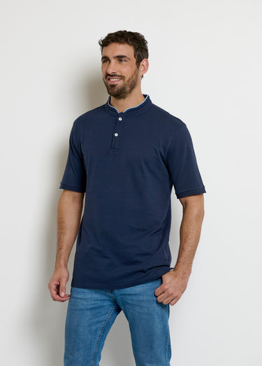 Polo col officier contrastant Bleu Marine