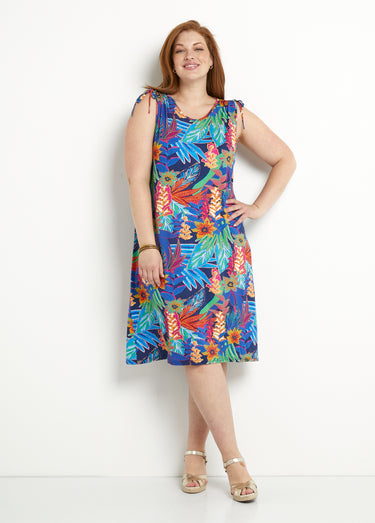 Robe débardeur courte fleuri tropical Bleu / Rouge