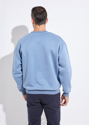 Sweat shirt col rond, détails bord cotes Bleu