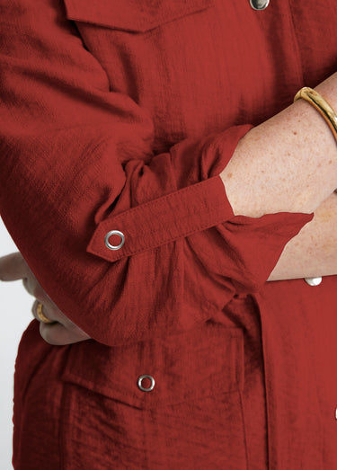 Veste saharienne sans col manches longues Terracotta