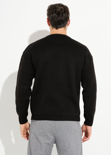 Pull épais col rond et maille torsadée Noir