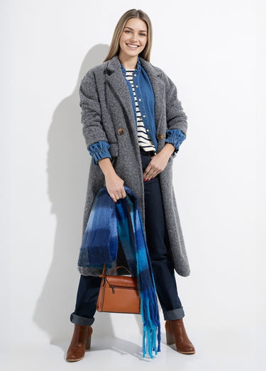 Manteau long façon laine bouillie Gris