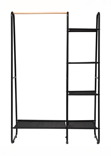 Portant vêtements 1 tringle + 5 étagères Noir / Bois