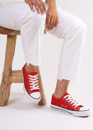 Baskets en toile à lacets inspiration US Rouge