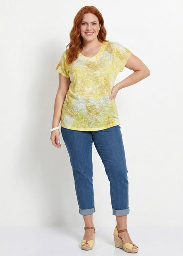 T-shirt imprimé court maille dévorée Jaune