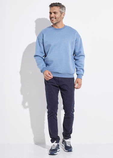 Sweat shirt col rond, détails bord cotes Bleu