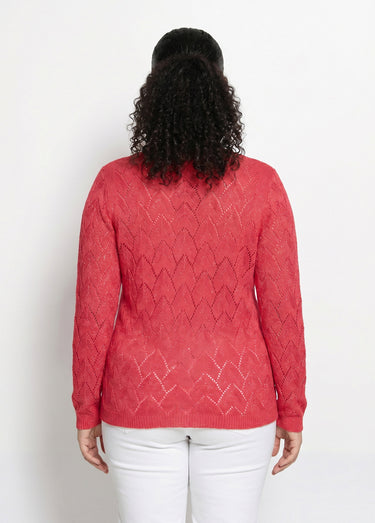 Pull maille ajourée avec fibres recyclées Corail